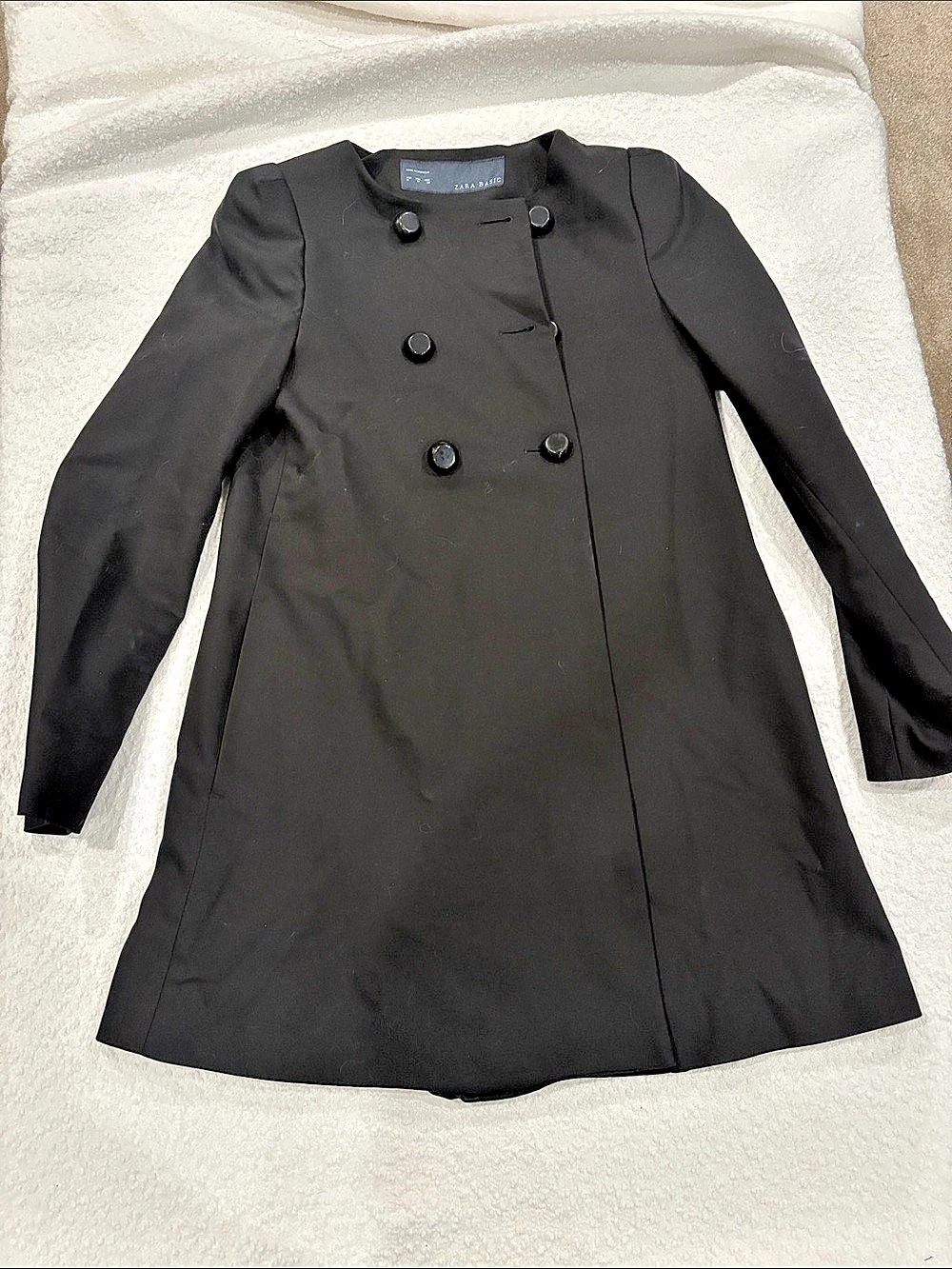 Zara Basic Double-Breasted Black Coat Size Medium